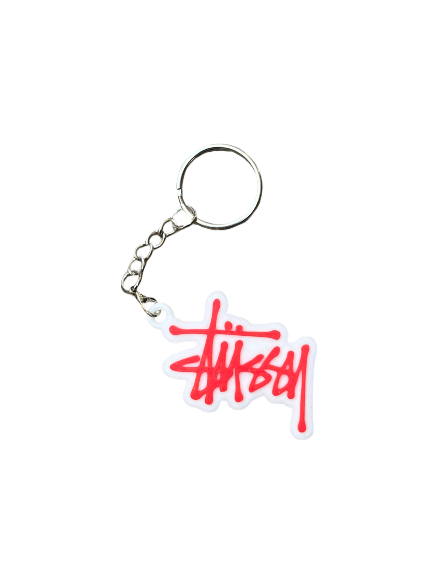 Stussy Script Logo 3D Printed Keychain - White/Red