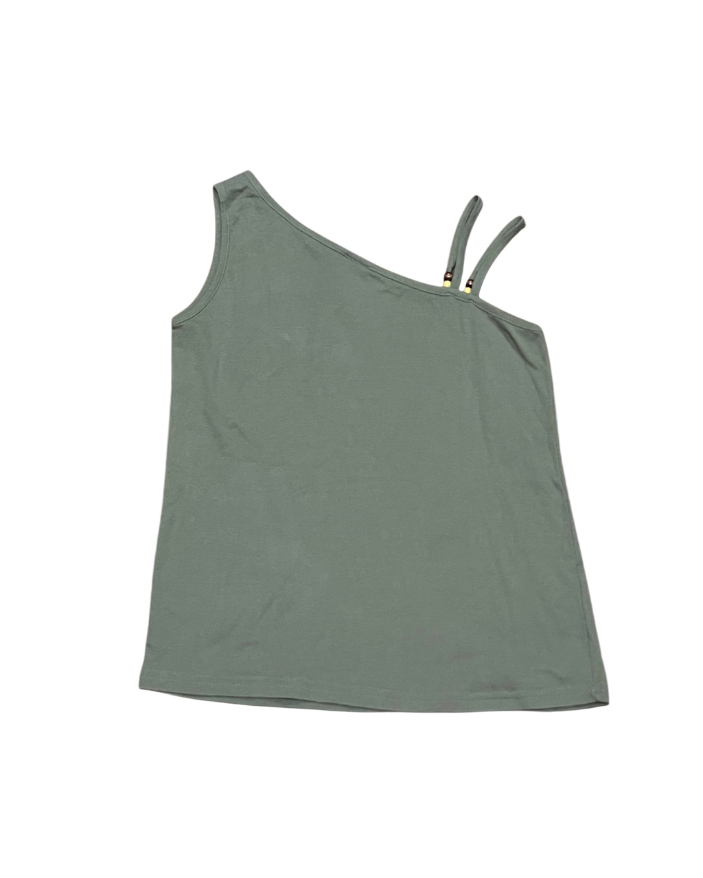 Asymmetric One-Shoulder Ribbed Tank Top - Sage Green