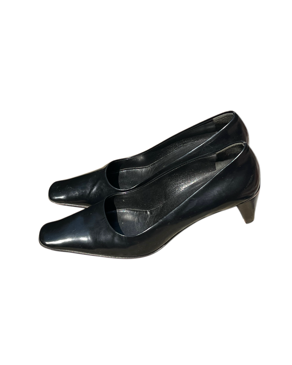 Prada Vintage 90s Square Toe Leather Pumps - Black