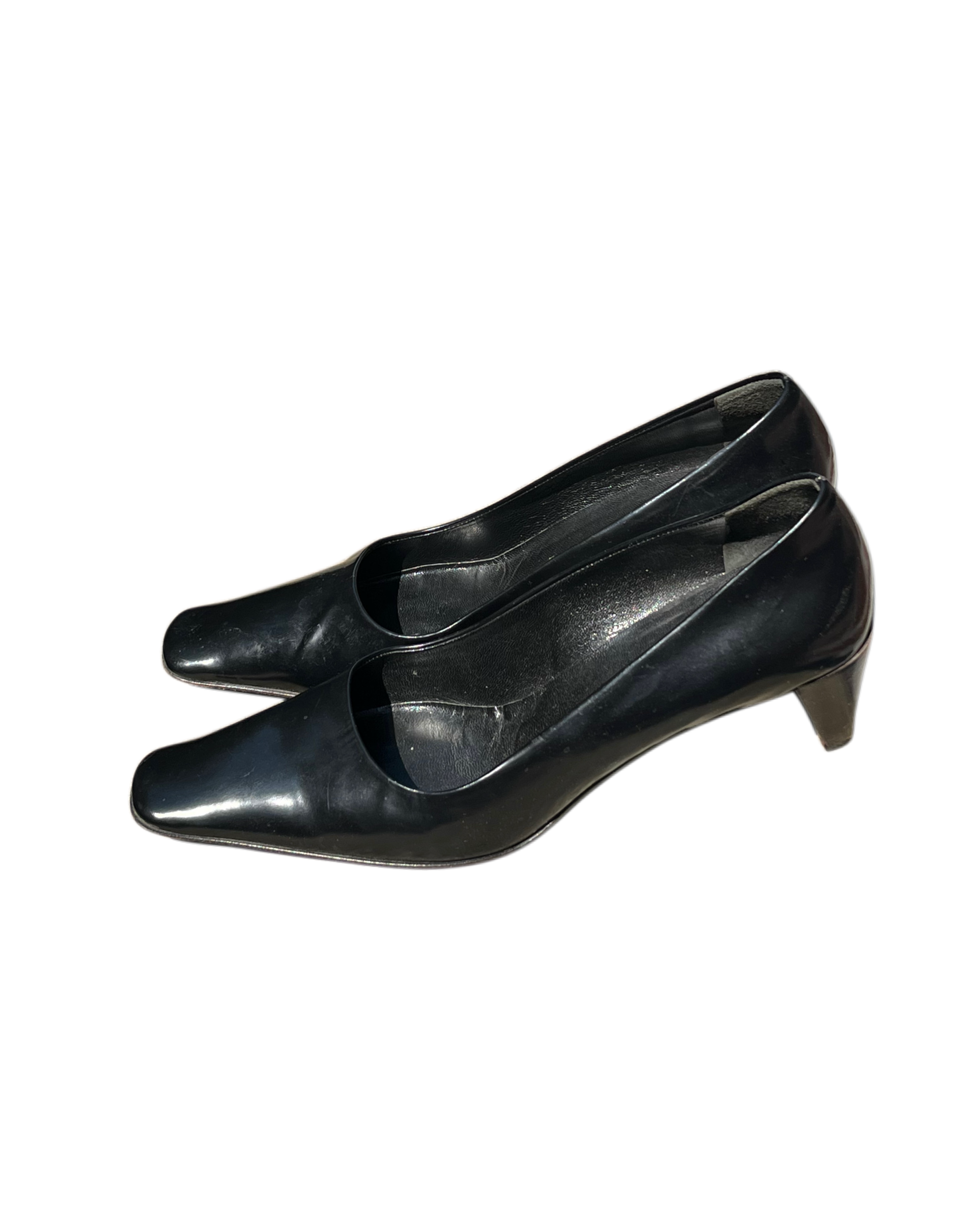 Prada Vintage 90s Square Toe Leather Pumps - Black