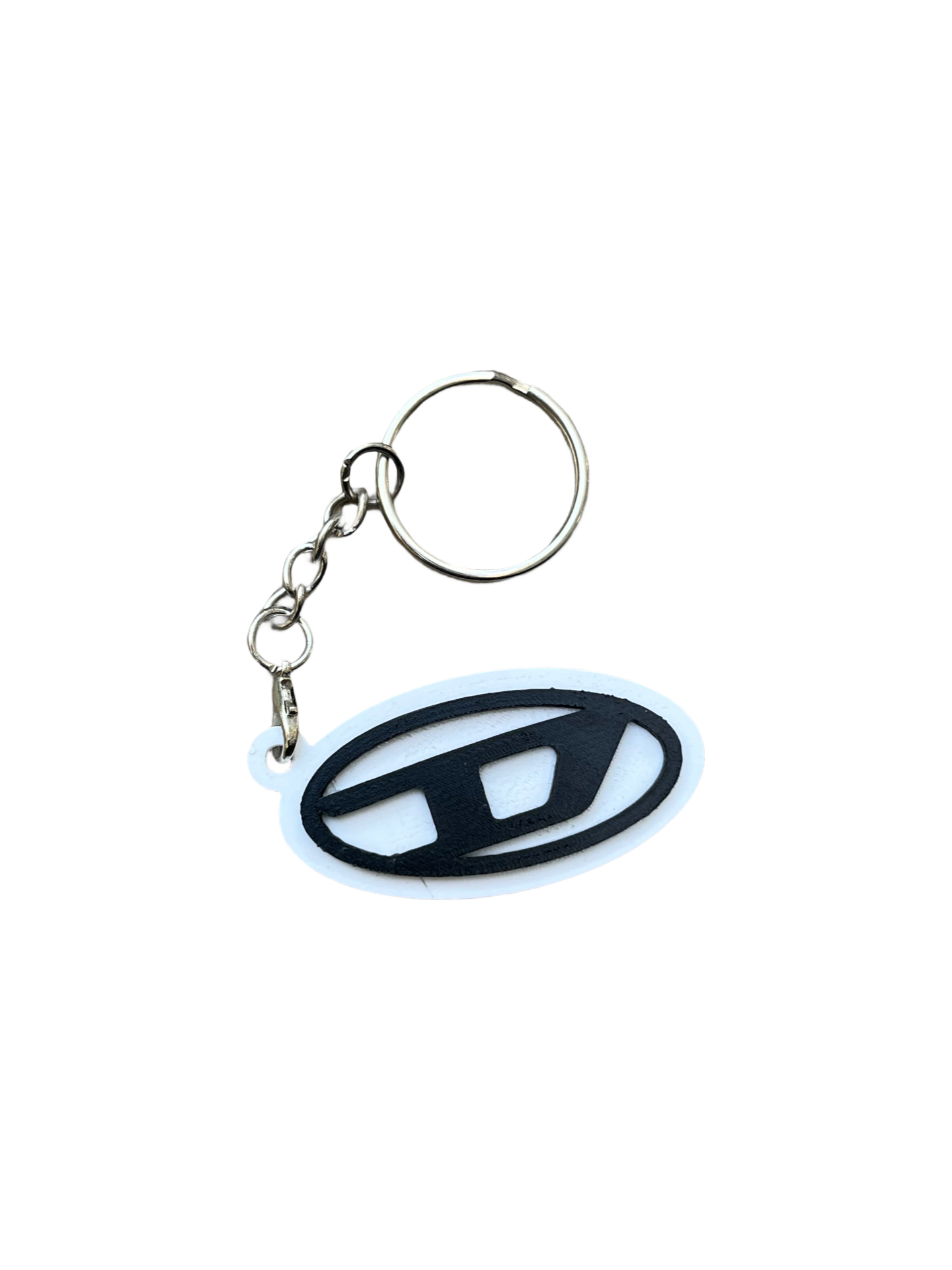 Diesel Oval D Logo 3D Printed Keychain - Black/White