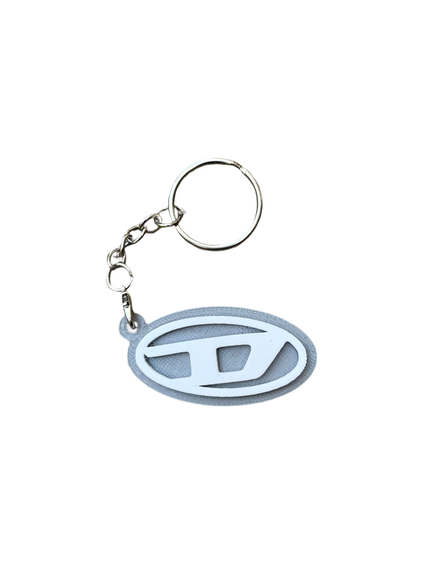 Diesel Oval D Logo 3D Printed Keychain - Grey/White