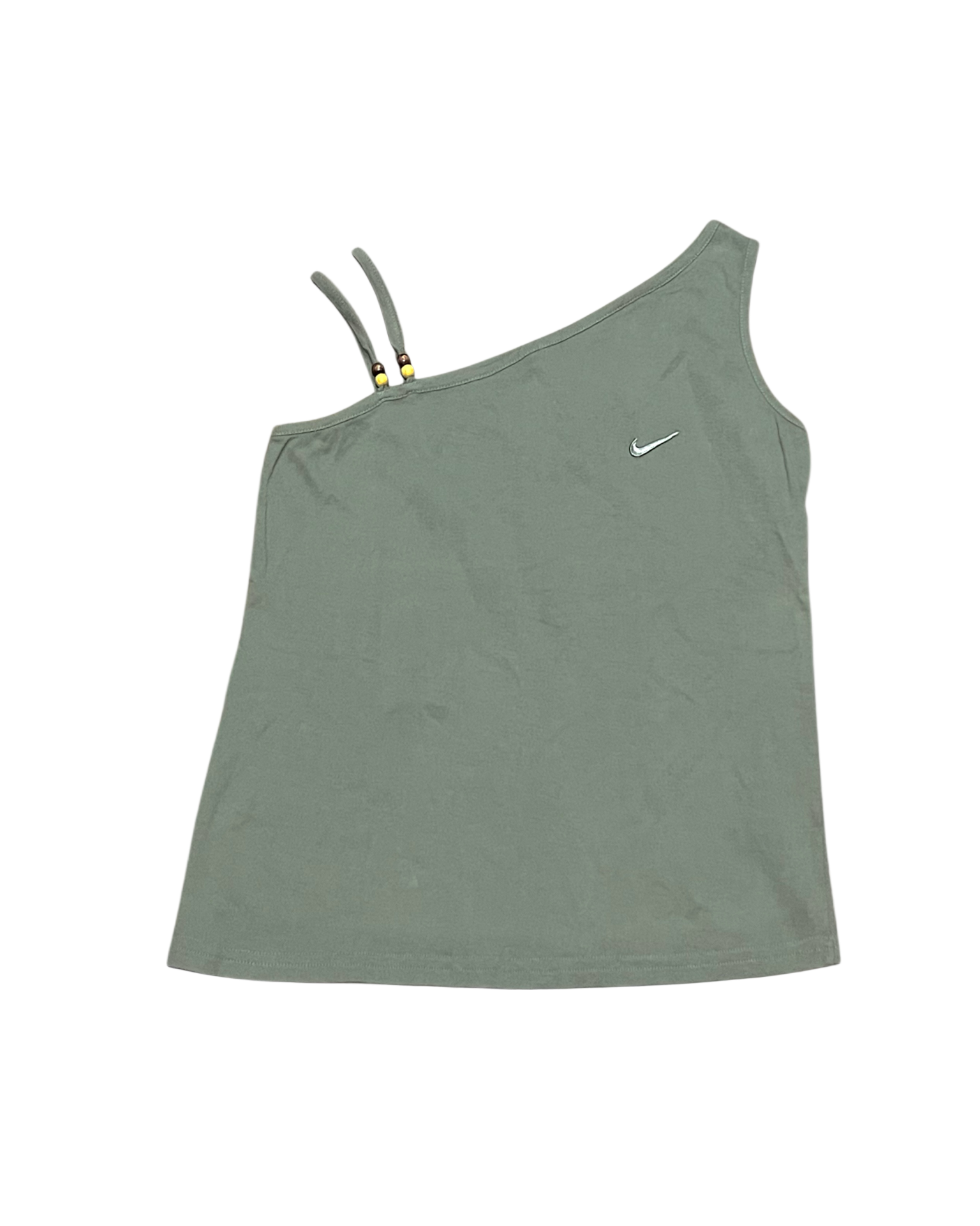 Asymmetric One-Shoulder Ribbed Tank Top - Sage Green