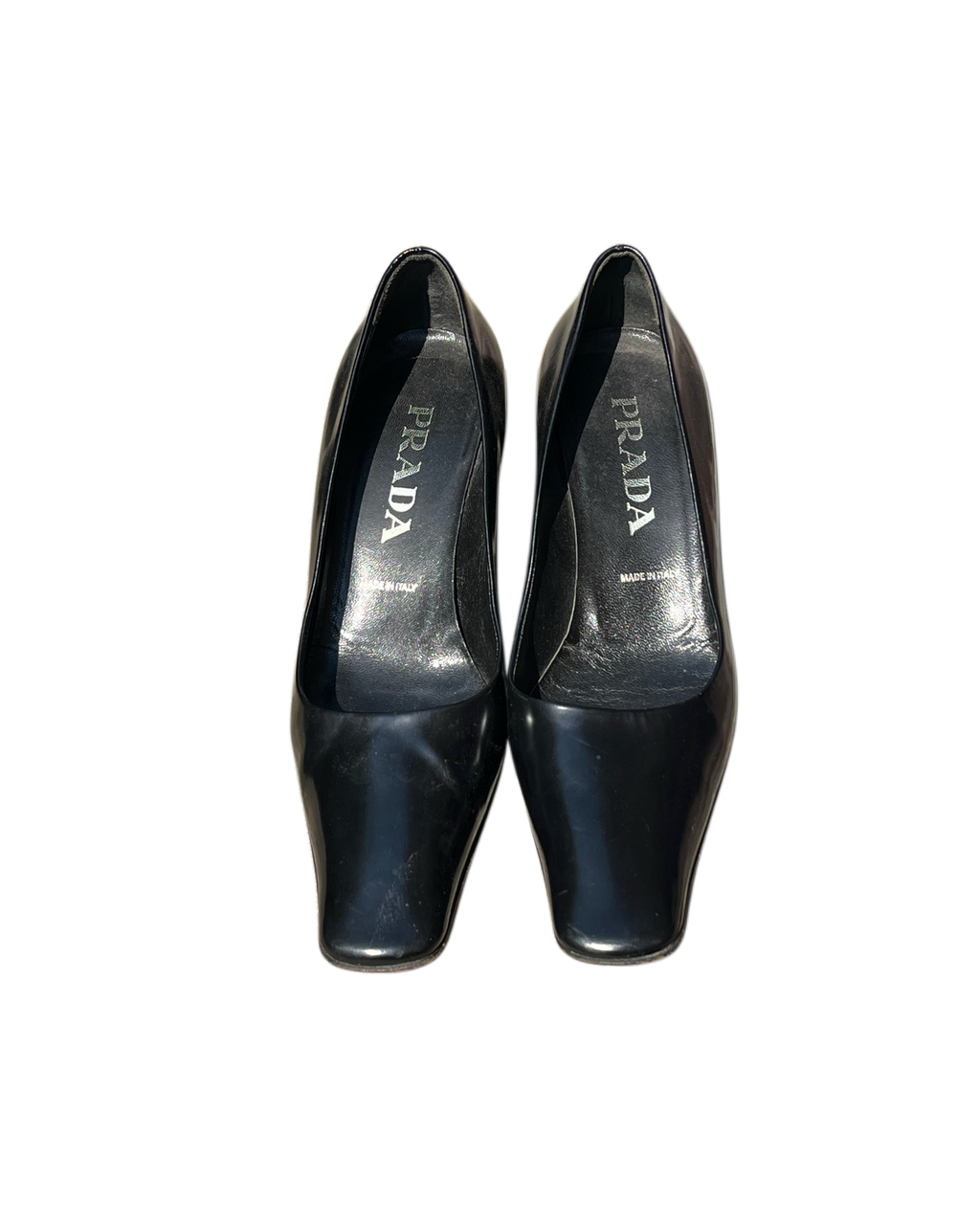 Prada Vintage 90s Square Toe Leather Pumps - Black