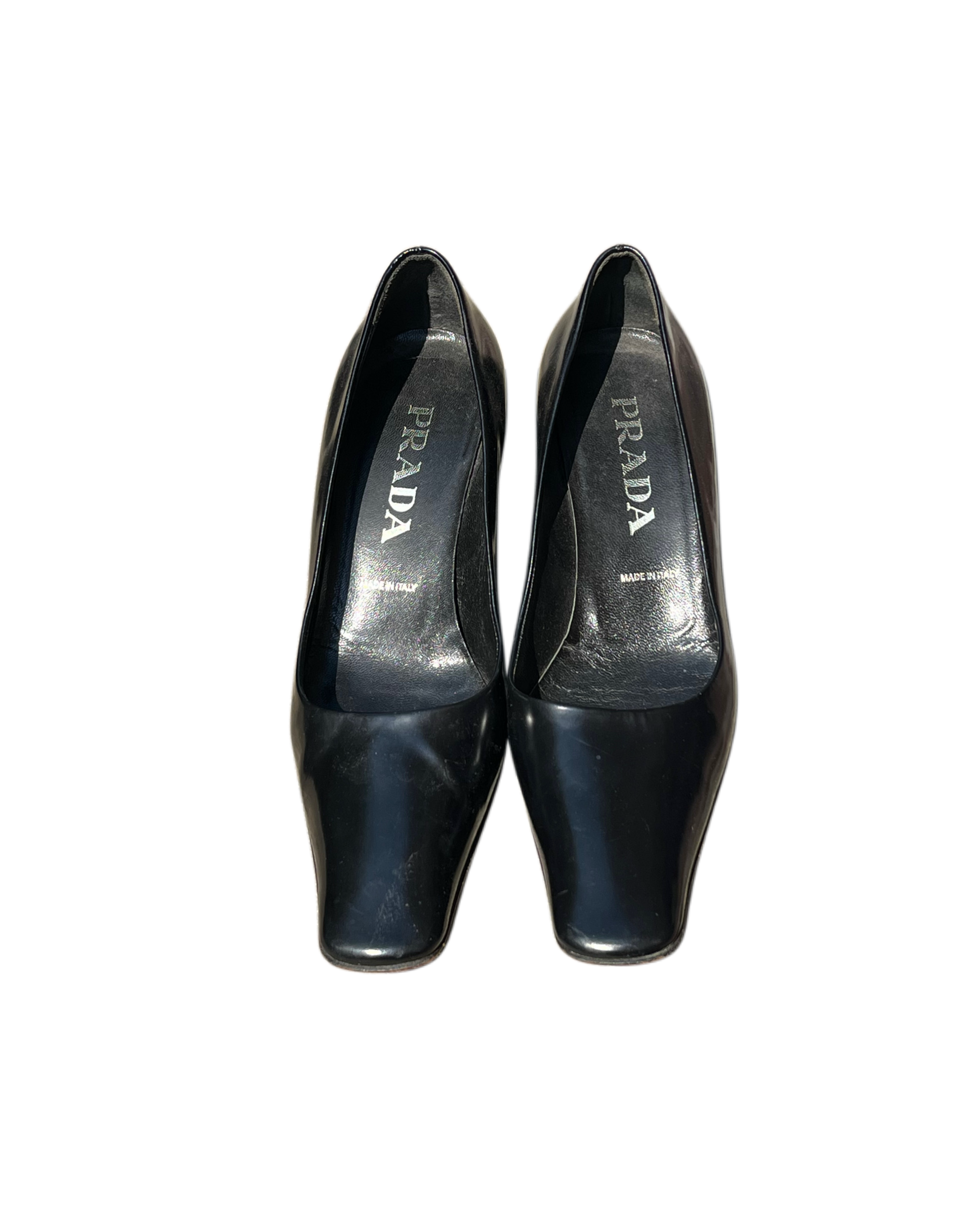 Prada Vintage 90s Square Toe Leather Pumps - Black