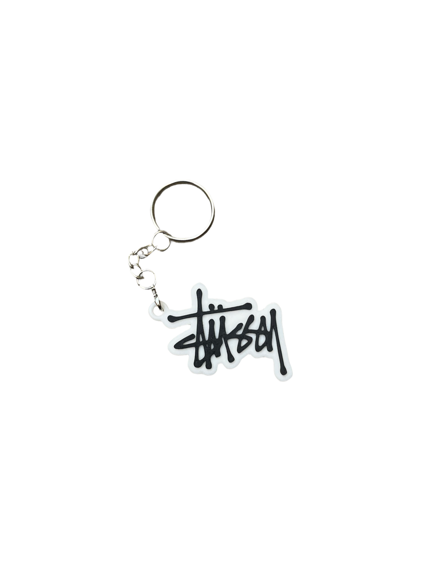 Stussy Script Logo 3D Printed Keychain - White/Black
