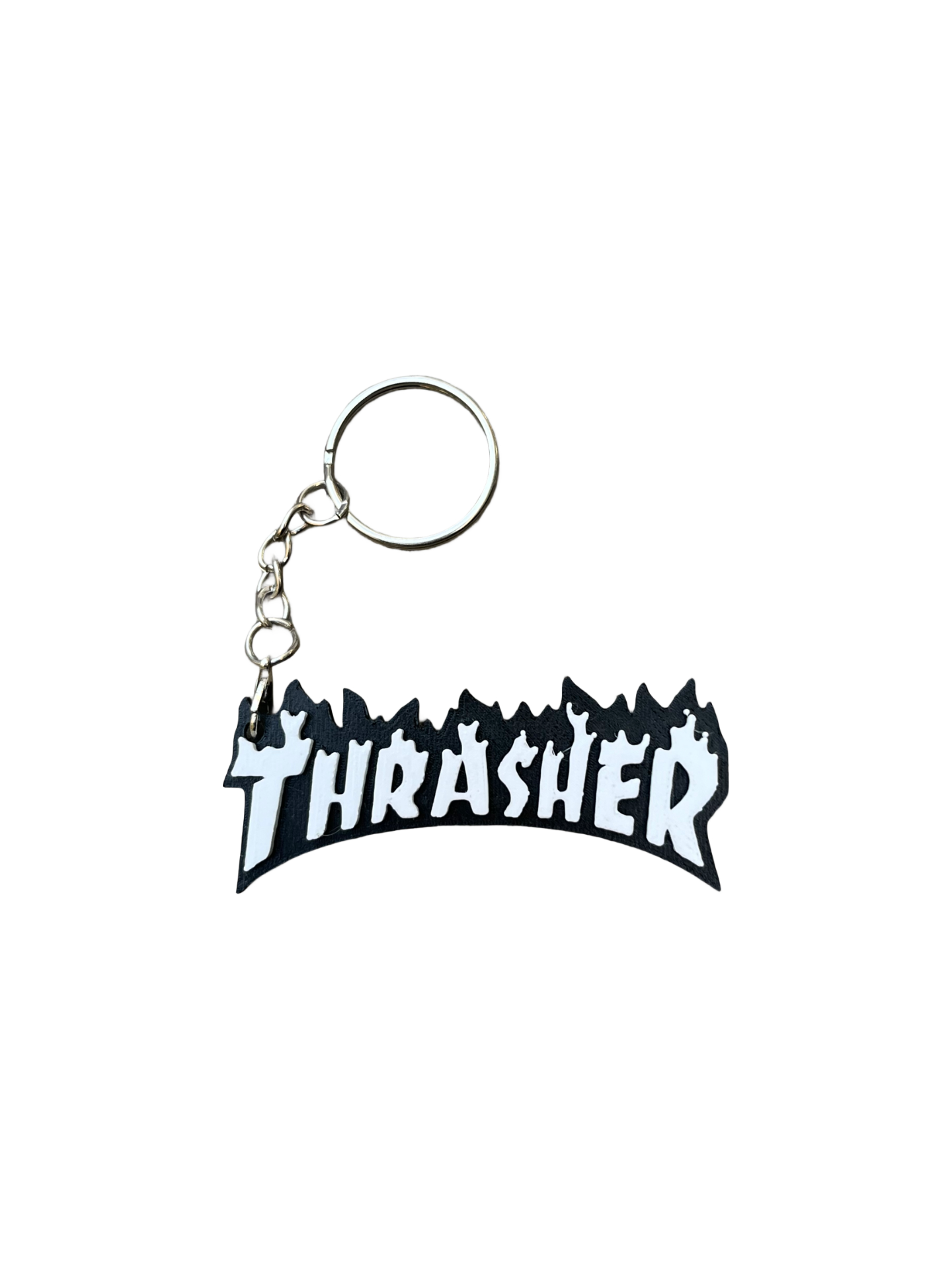 Thrasher Flame Logo 3D Printed Keychain - Black/White