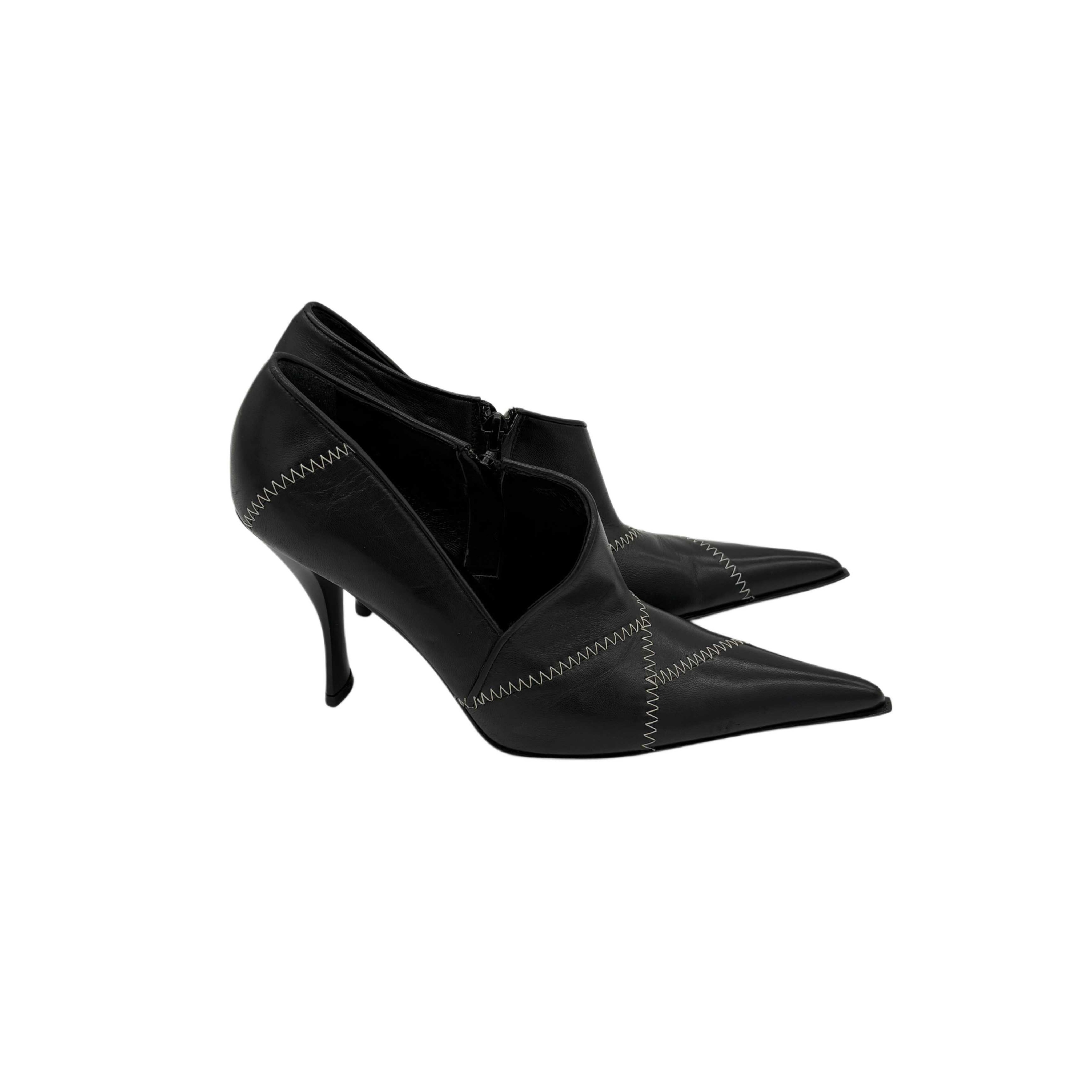 VICARI BLACK LEATHER HEELS VINTAGE VICARI BLACK LEATHER HEELS VINTAGE