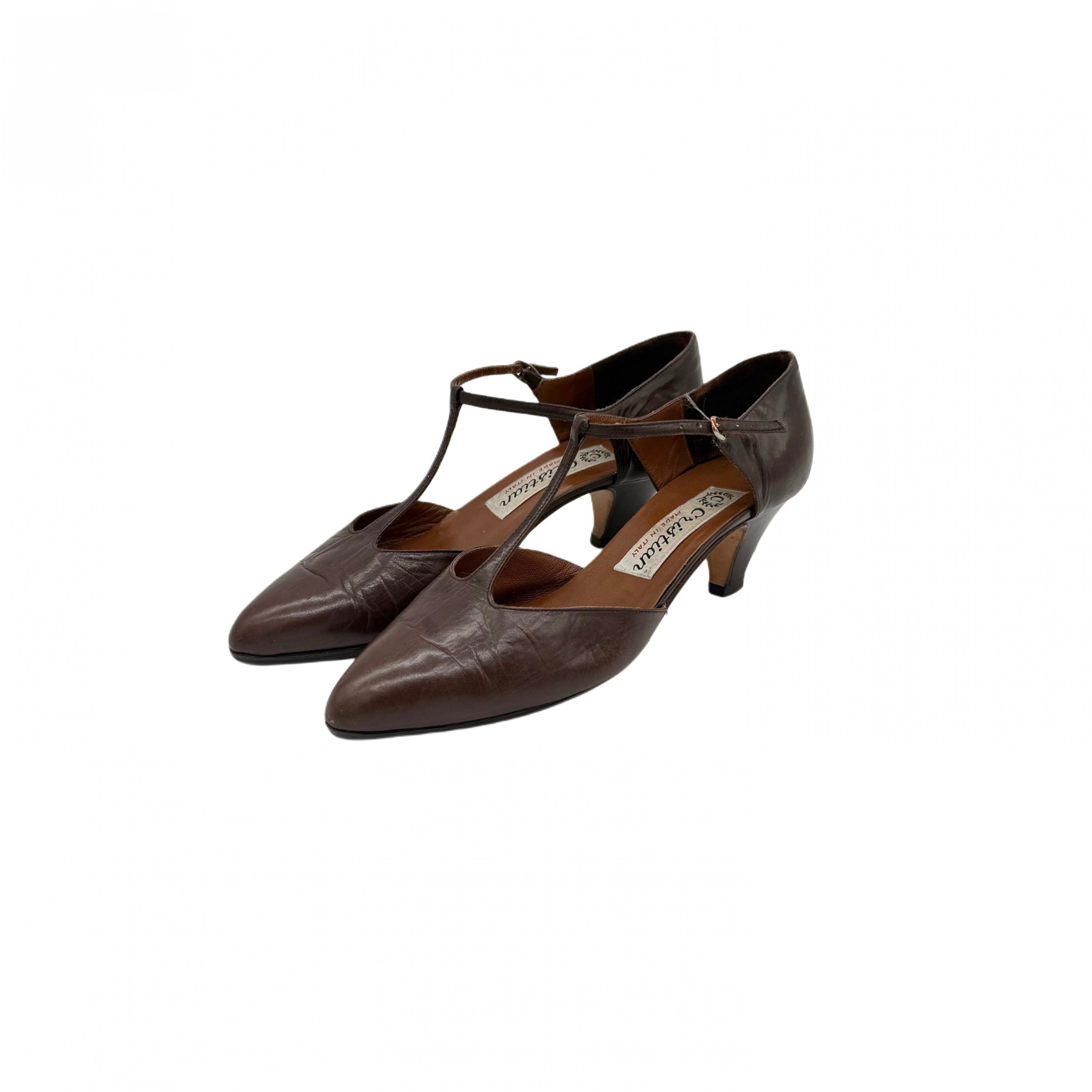 BROWN LEATHER HEELS VINTAGE BROWN LEATHER HEELS VINTAGE