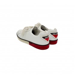 PRADA TWO-TONE SOLE WHITE LEATHER SNEAKERS