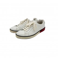 PRADA TWO-TONE SOLE WHITE LEATHER SNEAKERS