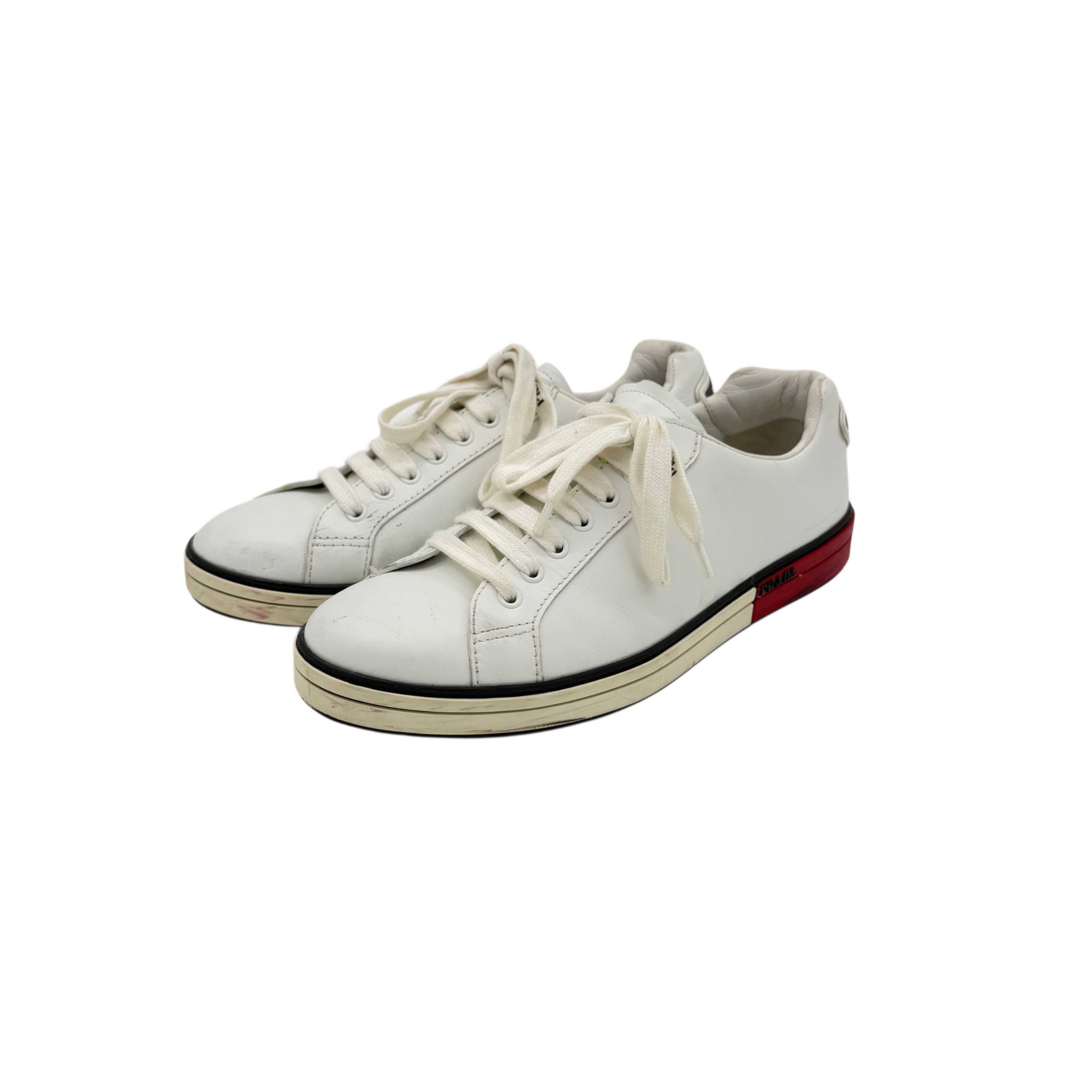PRADA TWO-TONE SOLE WHITE LEATHER SNEAKERS PRADA TWO-TONE SOLE WHITE LEATHER SNEAKERS