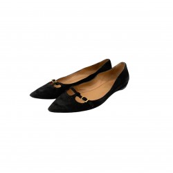 FERRAGAMO BLACK SUEDE POINTY BALLERINAS 