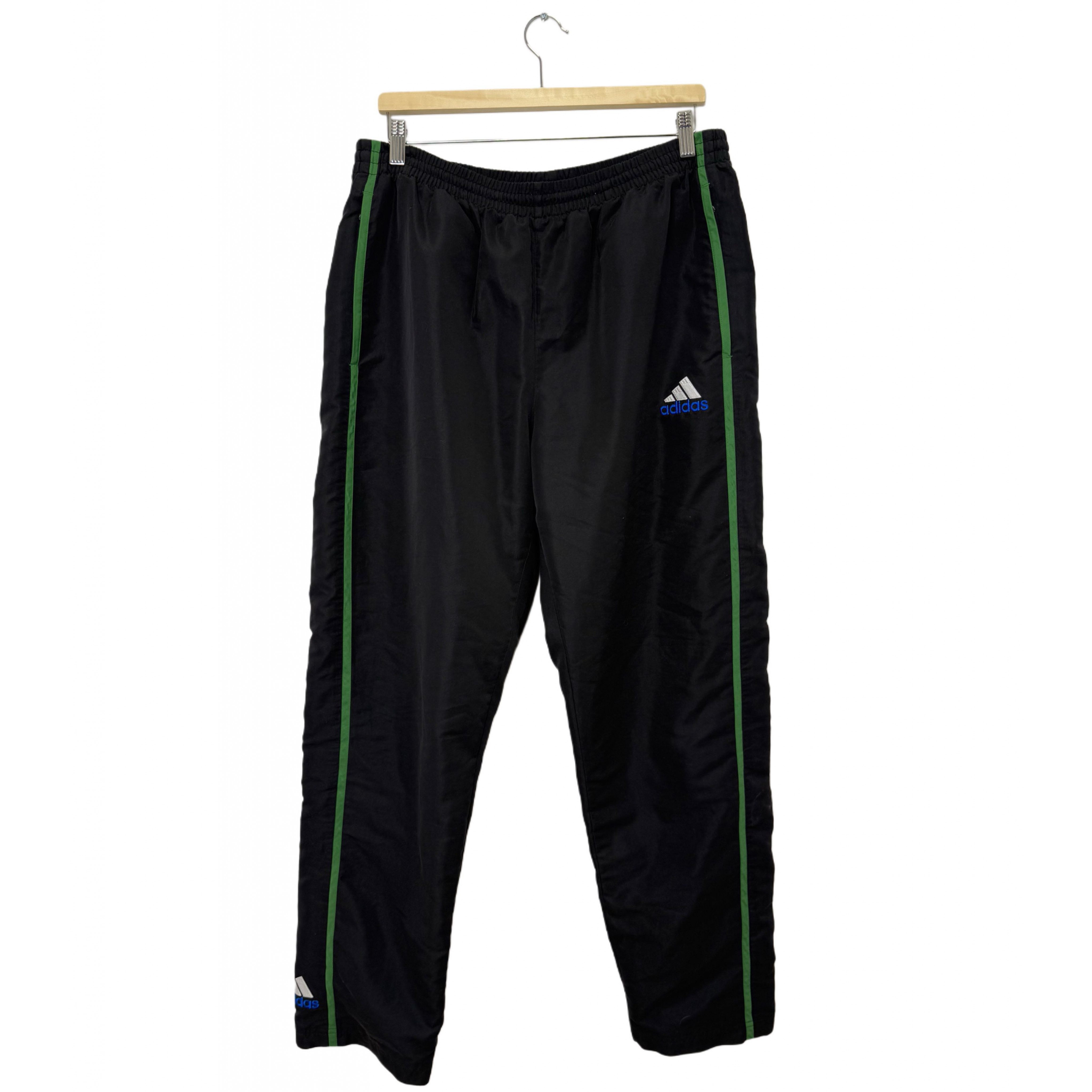 ADIDAS BLACK WITH GREEN STRAP TRACK PANTS ADIDAS BLACK WITH GREEN STRAP TRACK PANTS