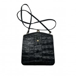 BLACK LEATHER CROSS BODY BAG