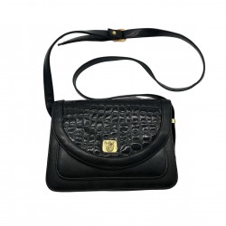 BLACK LEATHER CROSS BODY BAG