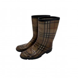 BURBERRY BEIGE HOUSECHECK RUBBER RAIN BOOTS 