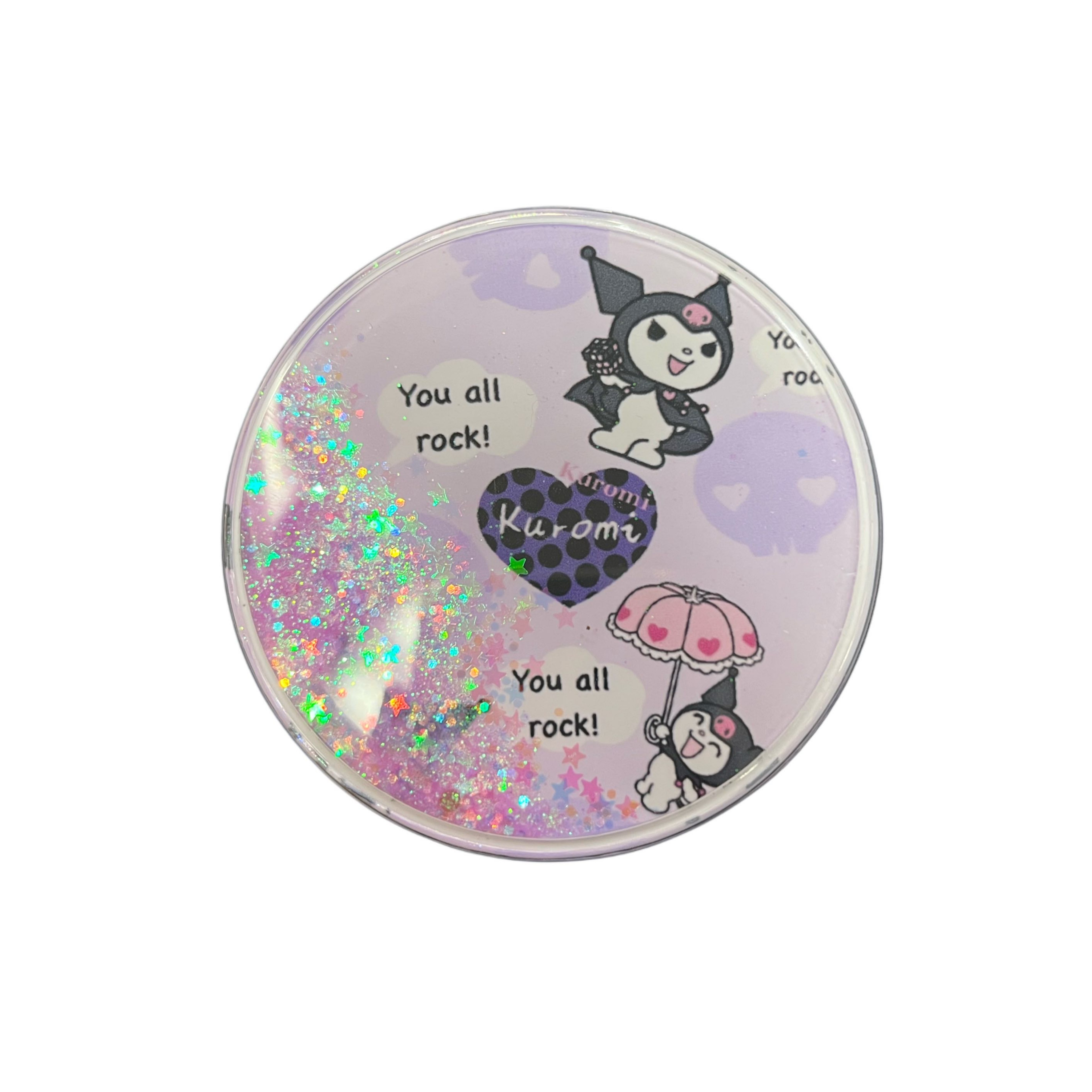 KUROMI ROUND DOUBLE COMPACT MIRROR WITH SEQUINS