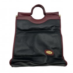 BLACK N DARK RED LEATHER HANDBAG