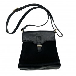 BLACK LEATHER CROSS BODY BAG 