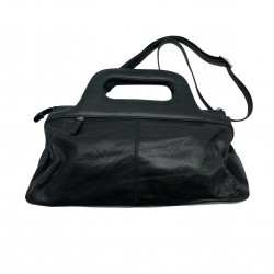 BLACK LEATHER VINTAGE CROSS BODY BAG