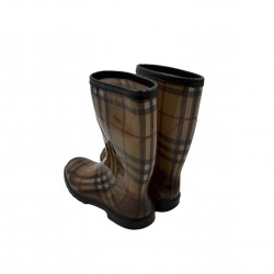 BURBERRY BEIGE HOUSECHECK RUBBER RAIN BOOTS 